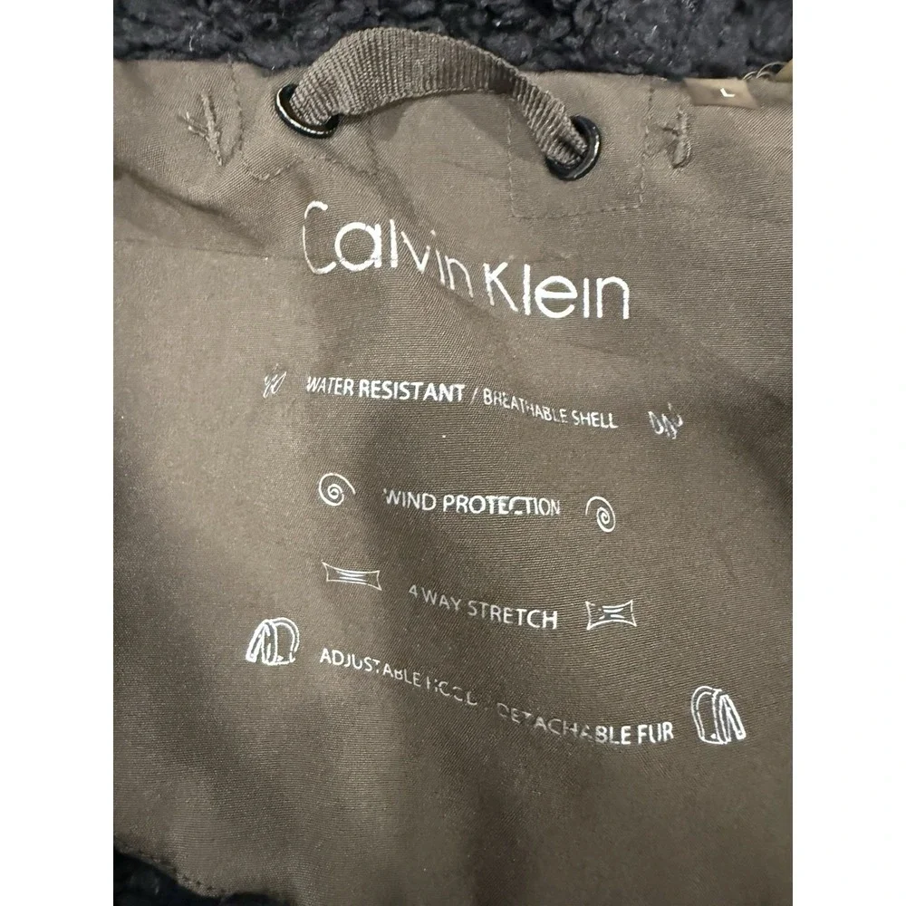 Calvin Klein Brown Hooded Faux Fur Lines Raincoat Anorak Jacket Coat‎ Large